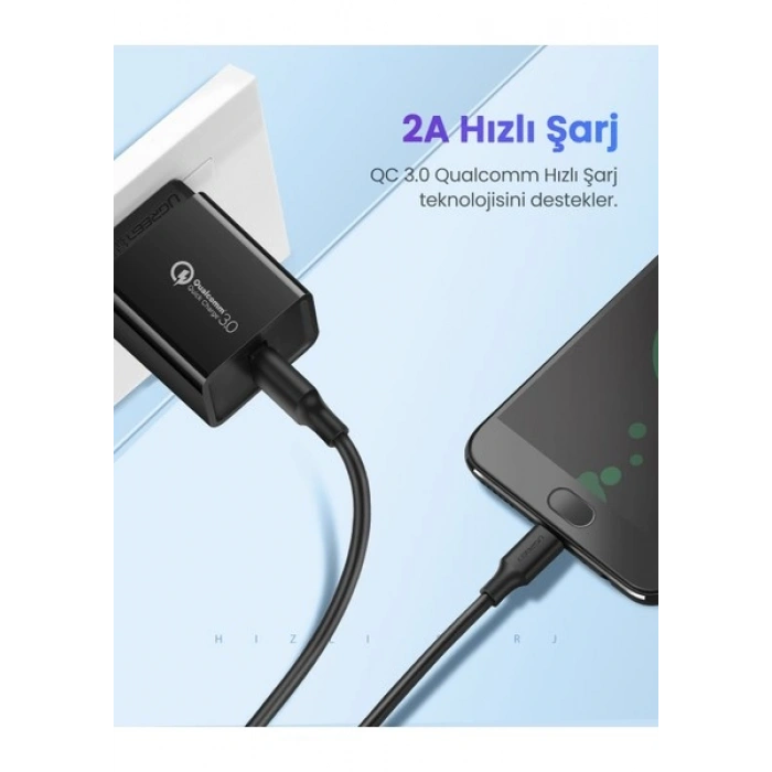 Ugreen USB-A - Micro USB Kablo, Nikel Kaplama, Siyah, 1.5 Metre, 60137