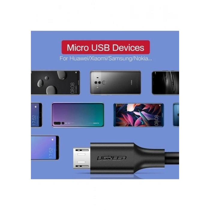 UGREEN USB-A to Micro USB Hızlı Şarj Kablosu 1 Metre, Siyah, 60136