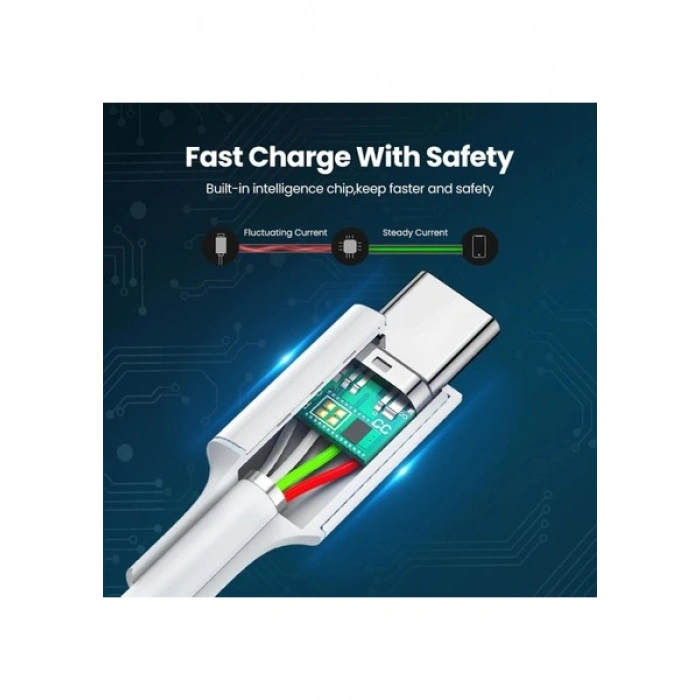 UGREEN USB-C 100W 5A QC PD Hızlı Şarj Kablosu, 2 m, Beyaz, 60552