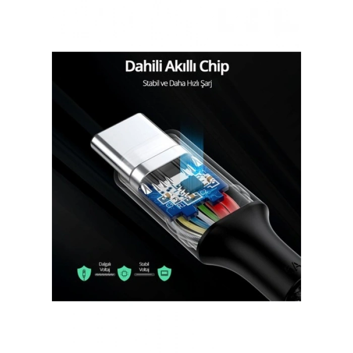 Ugreen Usb-C 100W 5A Qc Pd Örgülü Hızlı Şarj Kablosu, 3 Metre, Siyah - 90120