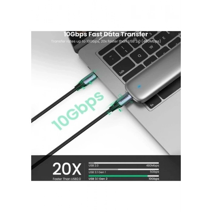 UGREEN USB-C 100W Thunderbolt USB3.1 GEN2 5A QC PD Hızlı Şarj Kablosu, 1 m, Siyah, 80150