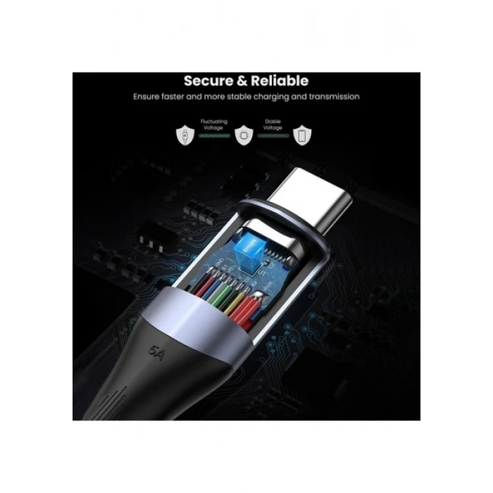 UGREEN USB-C 100W Thunderbolt USB3.1 GEN2 5A QC PD Hızlı Şarj Kablosu, 1 m, Siyah, 80150