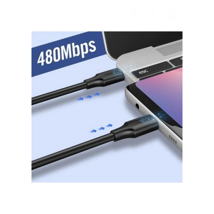 UGREEN USB-C 60W 3A QC PD Hızlı Şarj Kablosu, 0,5 Metre, Siyah, 50996
