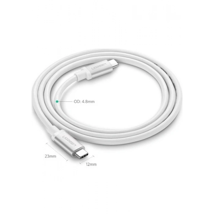 UGREEN USB-C 60W 3A QC PD Hızlı Şarj Kablosu, 1 m, Beyaz, 60518