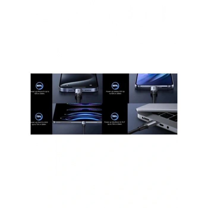 Ugreen Usb-C 60W 3A Qc Pd Örgülü Hızlı Şarj Kablosu, 1 Metre, Siyah, 15373