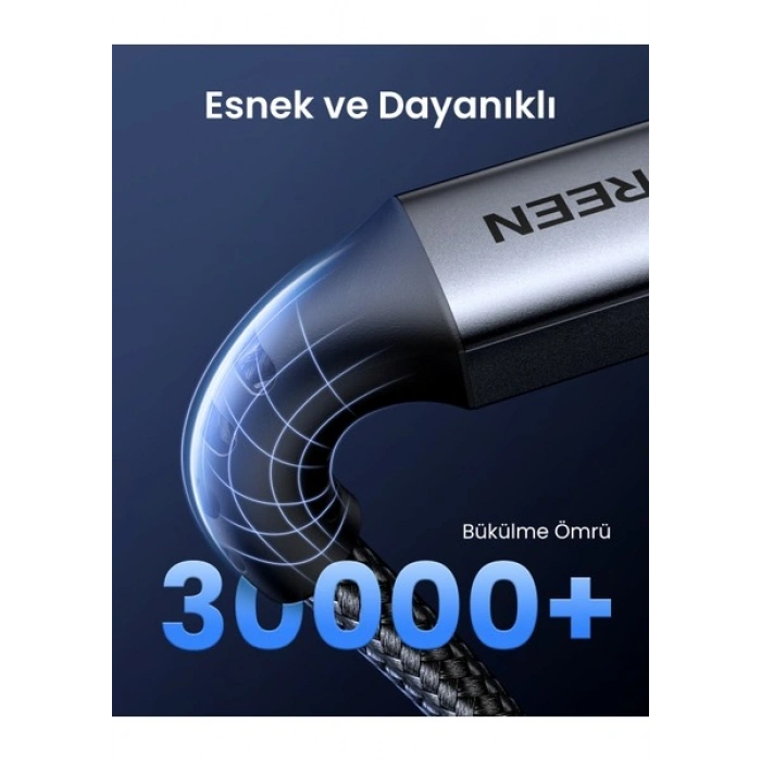 Ugreen Usb-C 60W 3A Qc Pd Örgülü Hızlı Şarj Kablosu, 1 Metre, Siyah, 15373