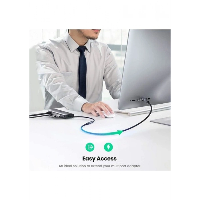 UGREEN USB-C Erkek - Dişi Gen2 5A Örgülü Kablo 0.5 m, Siyah, 80810