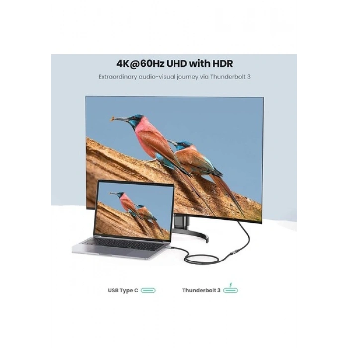 UGREEN USB-C Erkek - Dişi Gen2 5A Örgülü Kablo 0.5 m, Siyah, 80810