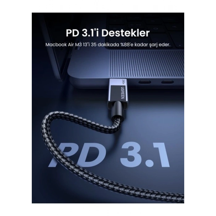 Ugreen Usb-C To Usb-C 240W Pd Hızlı Şarj Kablosu, Uzay Girişi, 1m, 45067