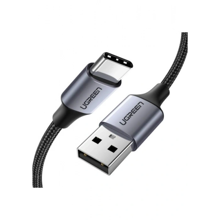 UGREEN USB-C - USB-A 3A QC Örgülü Hızlı Şarj Kablosu, 0,5 m, Siyah, 60125