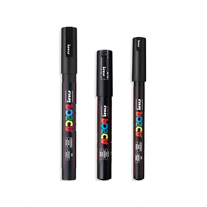 Ultra İnce Boya Marker Kalem Seti, 3lü Paket, Siyah Mürekkep