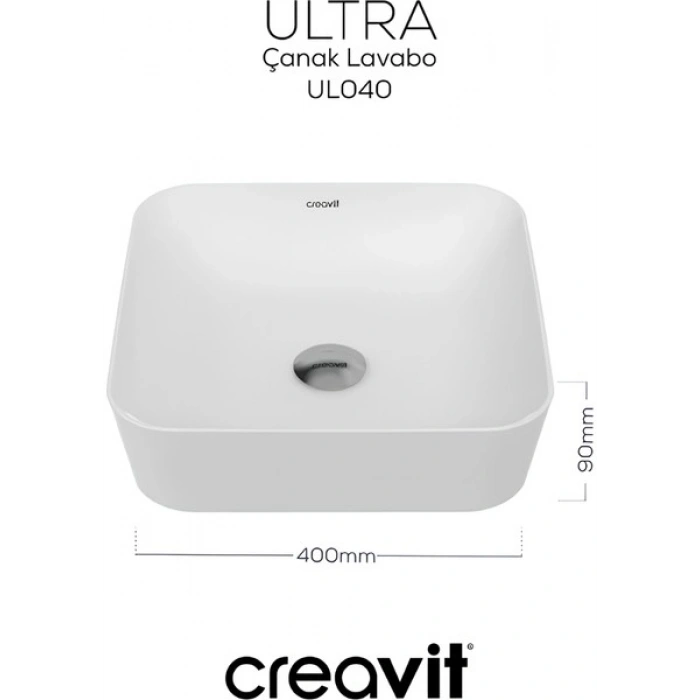 Ultra Kare Beyaz Deliksiz Lavabo 40 Cm UL040