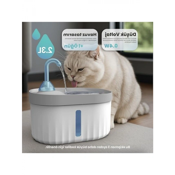 Ultra Sessiz Kedi Su Pınarı, 2,3 Lt Kapasite, USB Bağlantılı