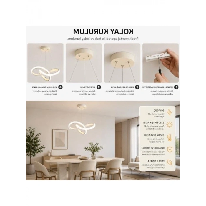 UltraPower LED Avize, Modern Tasarım ve Ayarlanabilir Yükseklik ile