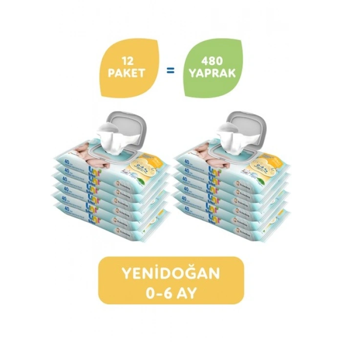 Uni Baby Yenidoğan Islak Pamuk Mendil 12x40 (480 Yaprak)