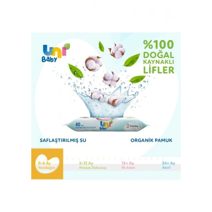 Uni Baby Yenidoğan Islak Pamuk Mendil 12x40 (480 Yaprak)