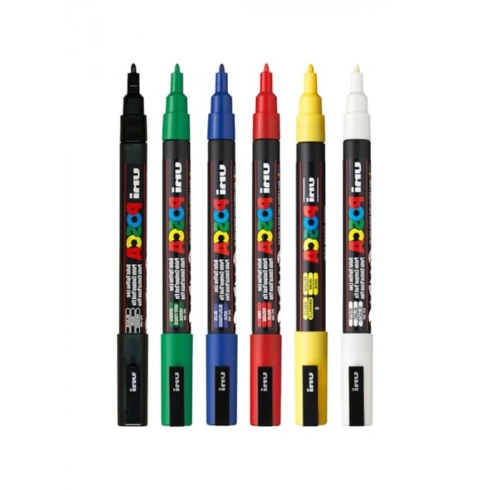 Uni Posca Markör Kalem 3M 6lı Ana Renkler Set 0.9-1.3 mm Keçe Uçlu