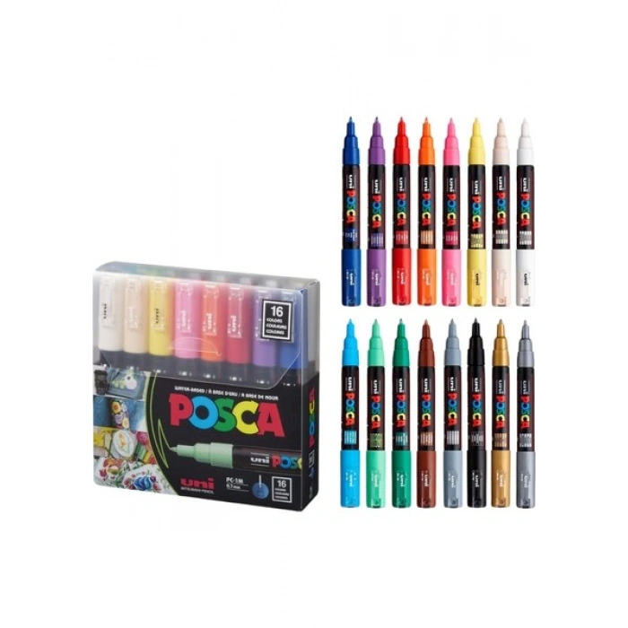 Uni Posca PC-1M Marker Kalem Seti 16 Renk