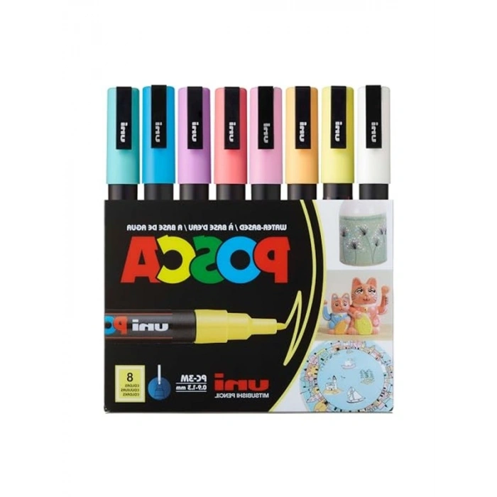 UNİ POSTER MARKÖRÜ  SET PC-3M/8C SC SOFT RENK 8 Lİ