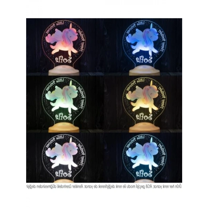 Unicorn Tasarımlı İsimli LED Lamba - Renk Değiştiren