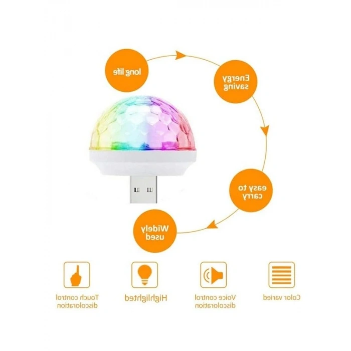 USB Girişli Led Disko Topu, Renkli Işık Efekti