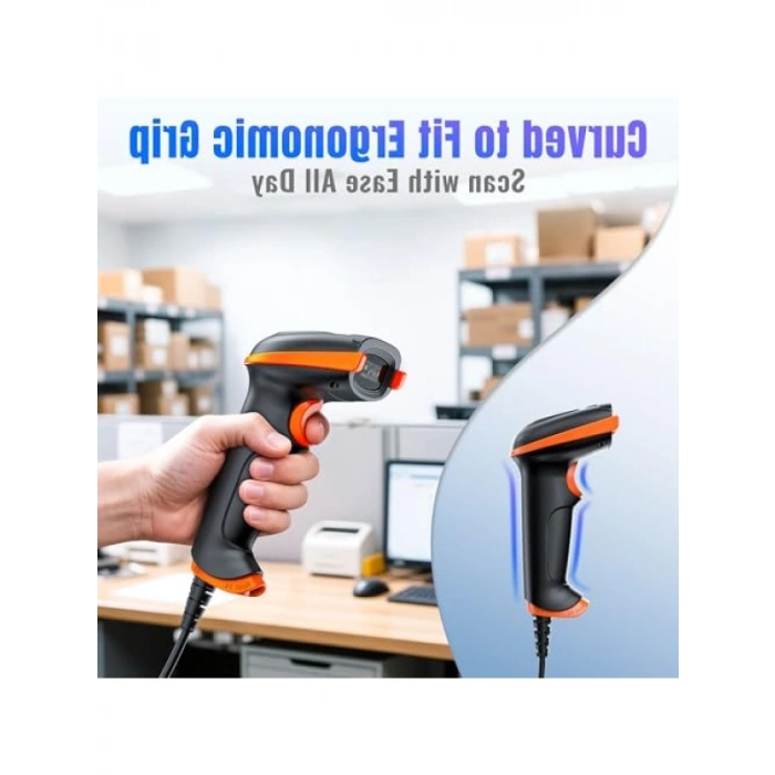 USB Kablolu Barkod Okuyucu - 1D ve 2D QR Kod Okuma, Ergonomik Tasarım