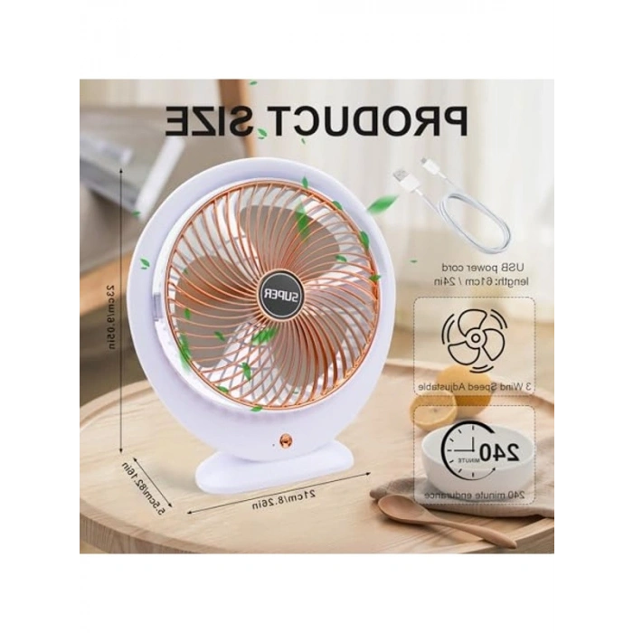 Elektrikli Mini Masa Vantilatörü, 3 Hız Seçeneği ve 360° Dönme Özelliği