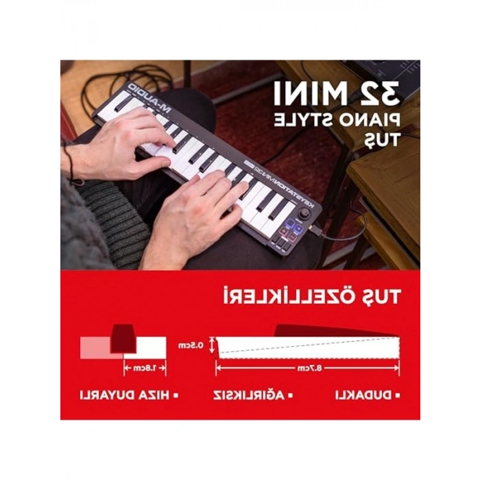USB MIDI Klavye Denetleyici, 32 Hız Duyarlı Tuş