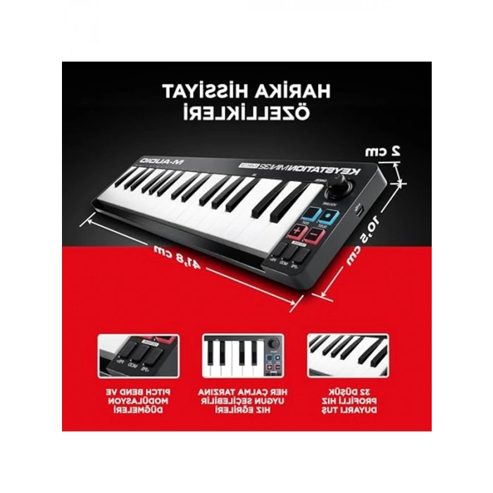 USB MIDI Klavye Denetleyici, 32 Hız Duyarlı Tuş