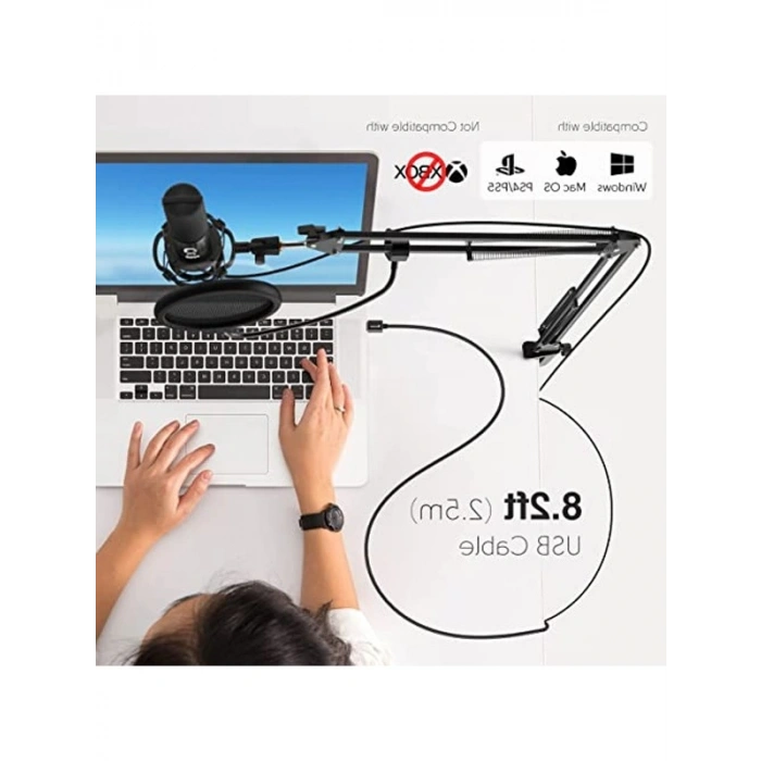 USB Mikrofon Seti, Oyun ve Podcast için Pop Filtre ile