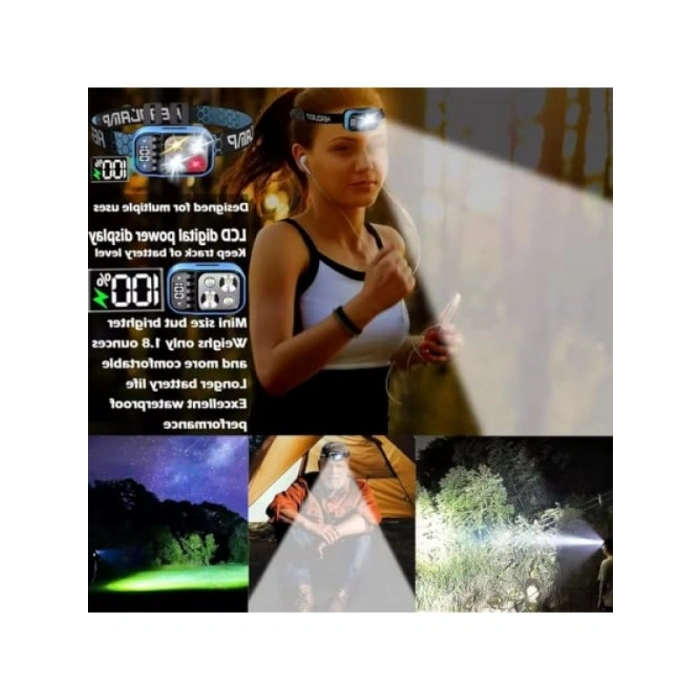 USB Şarj Edilebilir Sensörlü LED Kafa Lambası, Su Geçirmez