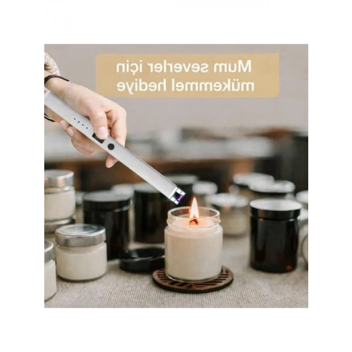 USB şarjlı elektrikli çakmak, rüzgar geçirmez, gümüş renk