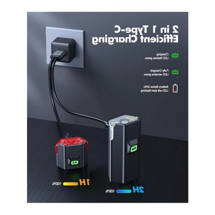 USB Şarjlı Su Geçirmez Bisiklet Işığı Seti, Ön ve Arka Flaşlı Modlar ile Aydınlatma