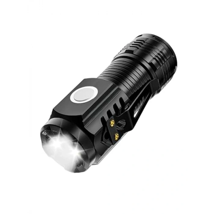 USB Type-C Şarjlı 500 Lümen LED El Feneri - 5 Modlu, Mıknatıslı ve Klipsli