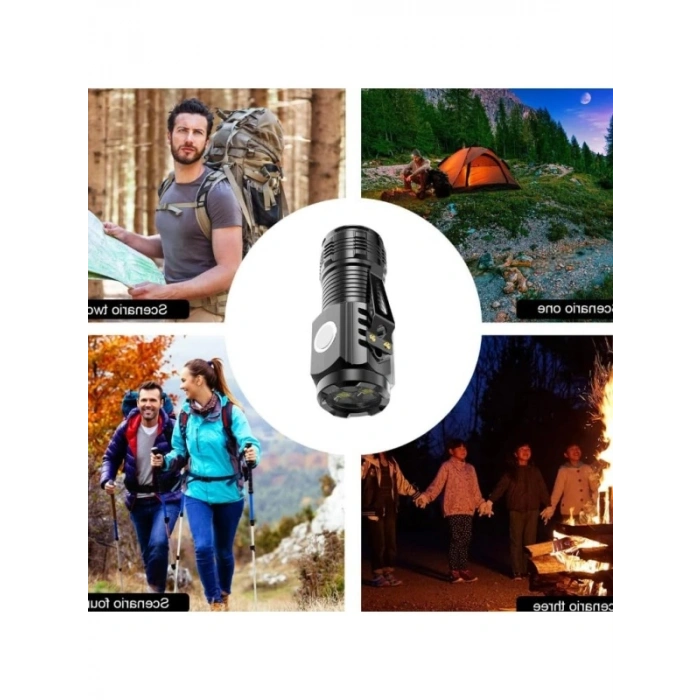 USB Type-C Şarjlı 500 Lümen LED El Feneri - 5 Modlu, Mıknatıslı ve Klipsli