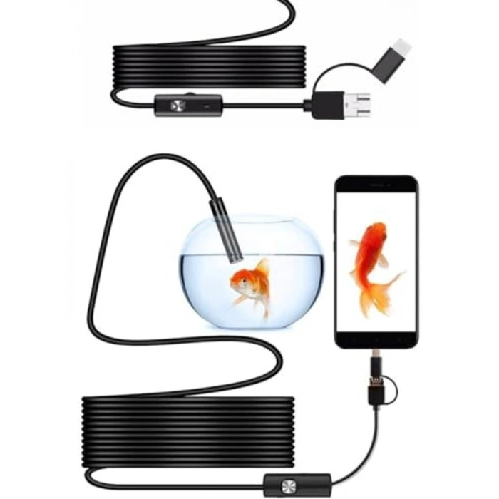 USB ve Android Bağlantılı, 5 Metre Uzunlu Endoskop Kamera