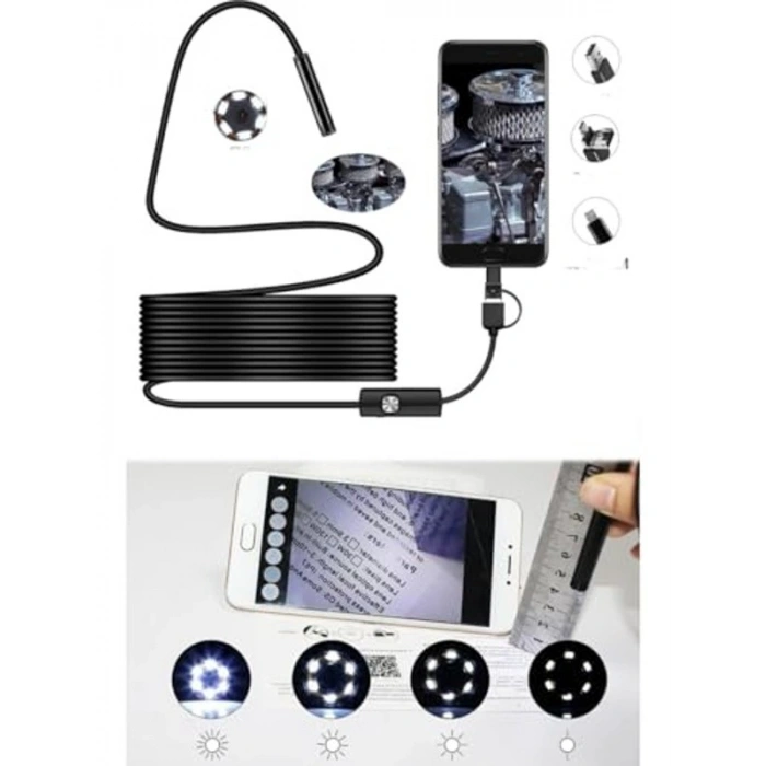 USB ve Android Bağlantılı, 5 Metre Uzunlu Endoskop Kamera