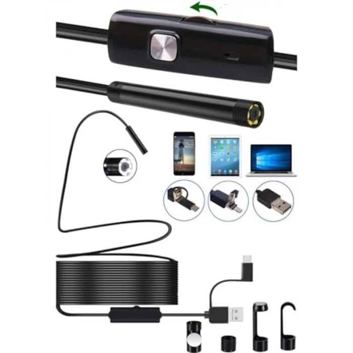 USB ve Android Bağlantılı, 5 Metre Uzunlu Endoskop Kamera