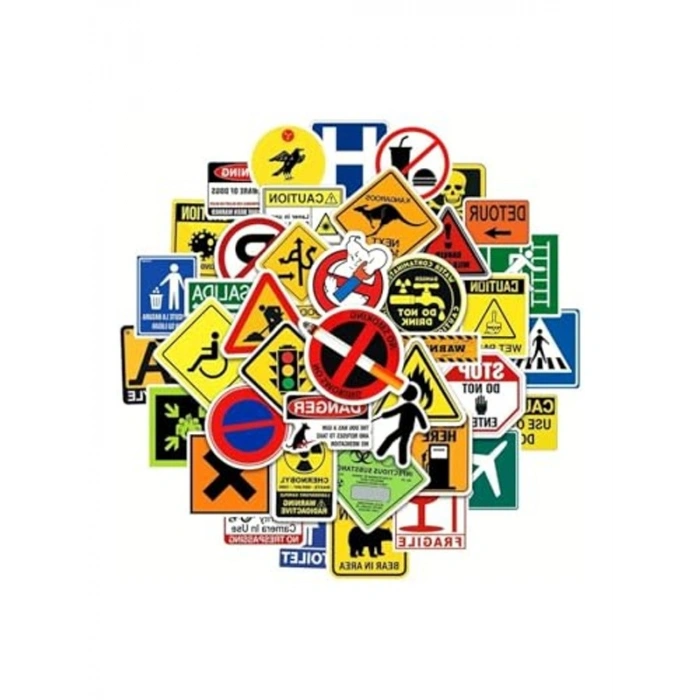 Uyarı Levha Sticker Seti, 50 Adet, Çeşitli Tasarımlar