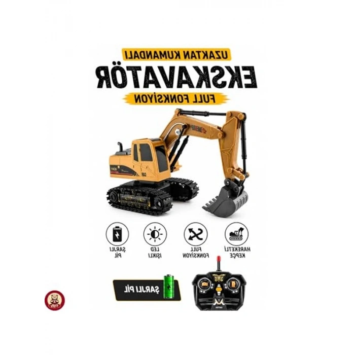 Uzaktan Kumandalı Işıklı Ekskavatör Modeli, 1:24 Ölçek, Hareketli Kepçe