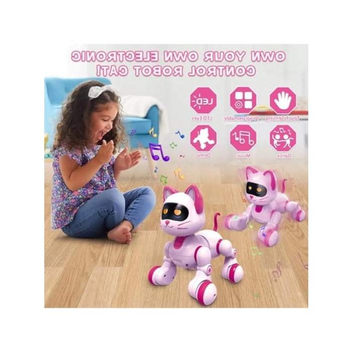 Uzaktan Kumandalı Robot Kedi, Programlanabilir RC Akıllı Kedi, Dokunmatik Algılama, LED Gözler, Dans ve Müzik Yürüyen Evcil Hayvanlar STEM Oyuncakları Çocuklar Kızlar Erkekler için Hediyeler