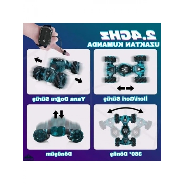 Uzaktan kumandalı şarjlı akrobat araba, ışıklı ve 360° dönebilir