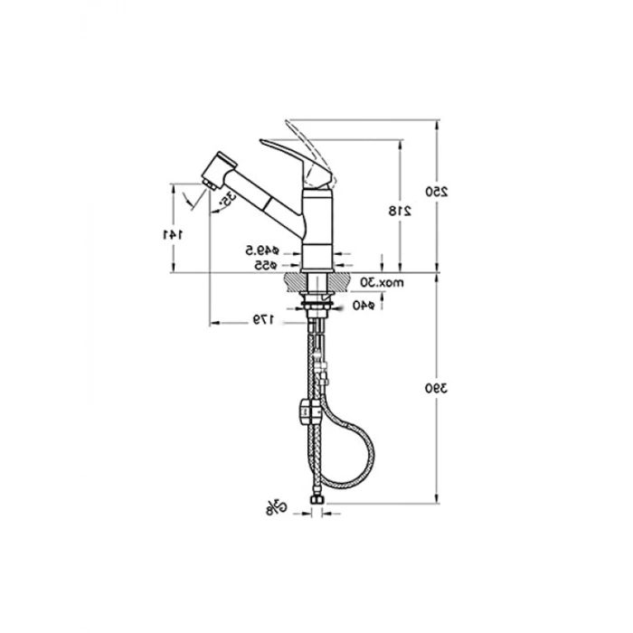 Uzayabilen El Duşlu Eviye Bataryası - 8 Litre/dk Akış Hızı
