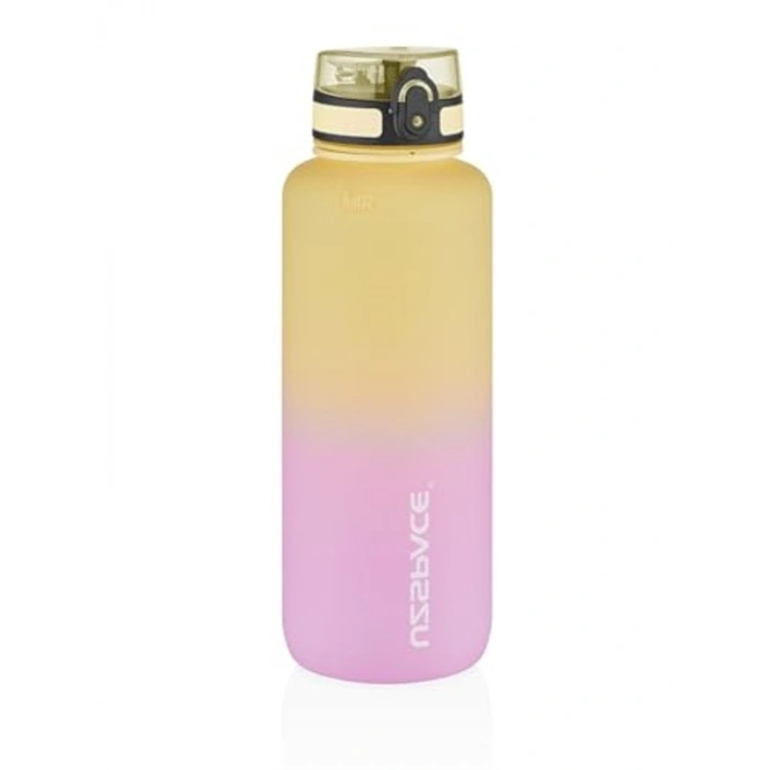 Uzspace 1500ml Çift Renkli Sızdırmaz BPA İçermez Kilitlenebilir Kapaklı Motivasyonel Tritan Su Matarası (Sarı-Lila)