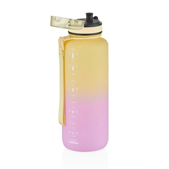 Uzspace 1500ml Çift Renkli Sızdırmaz BPA İçermez Kilitlenebilir Kapaklı Motivasyonel Tritan Su Matarası (Sarı-Lila)