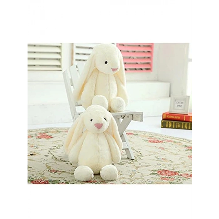 Uzun Kulaklı Beyaz Peluş Tavşan, 65 cm Boyunda