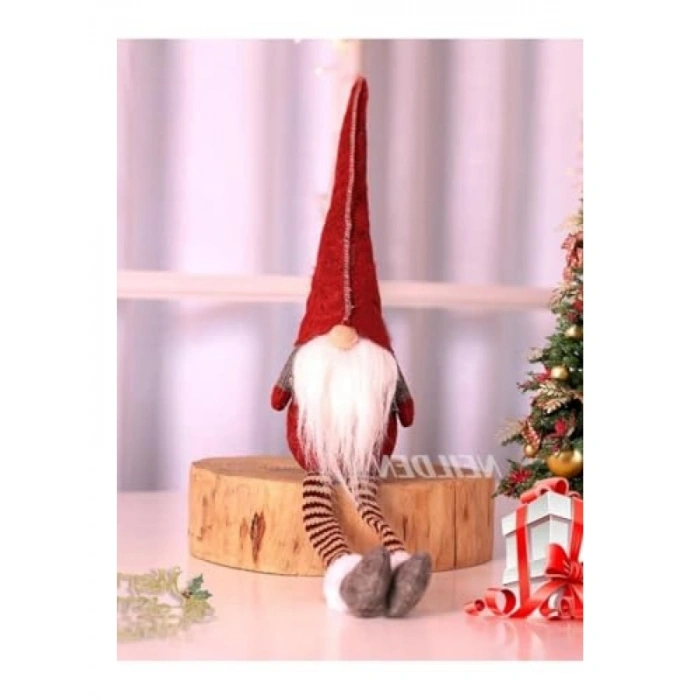 Uzun Şapkalı Kırmızı Yılbaşı Cücesi - Eğlenceli Dekorasyon