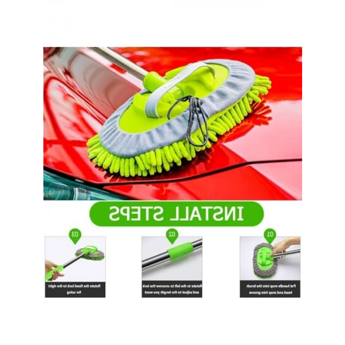 Uzun Saplı Araba Yıkama Fırçası Seti, Mikrofiber Sünger ile Çiziksiz Temizlik