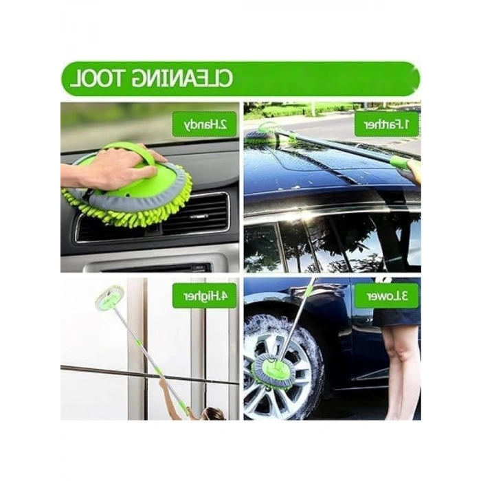 Uzun Saplı Araba Yıkama Fırçası ve Mikrofiber Temizleme Seti