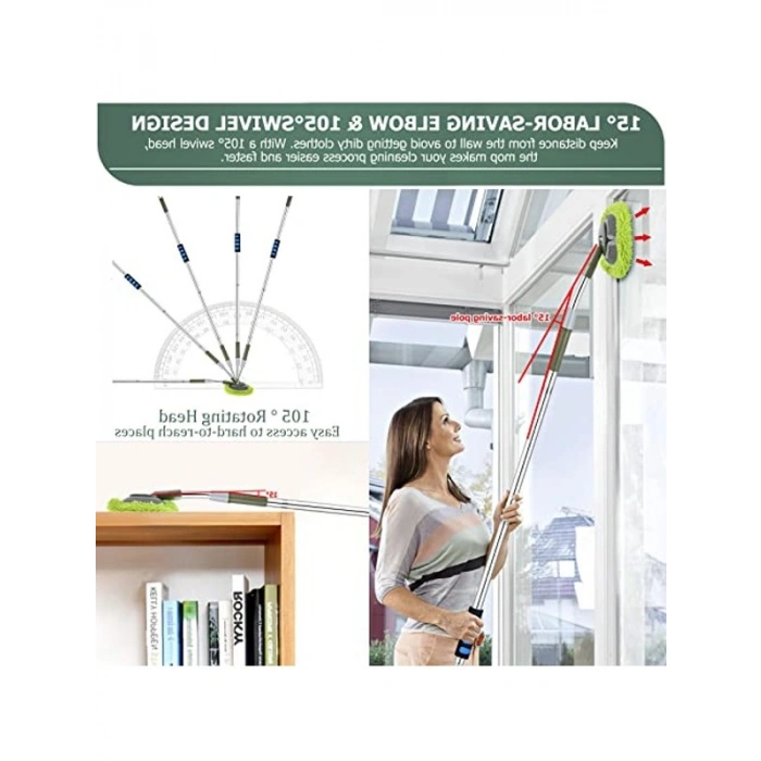 Uzun Saplı Mikrofiber Temizleyici, Tasarruflu Dirsek Uzatma ile Duvar Temizliği